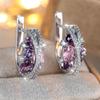 Charm Female Pink Blue Crystal Zircon Stone Hoop Earrings Silver Color Simple Wedding Jewelry For Women