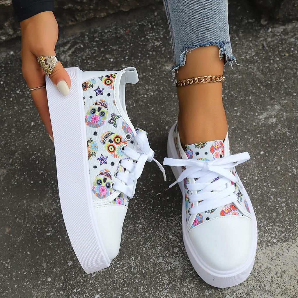 Large Size Canvas Shoes for Women's Printed Floral Casual Shoes Sneakers  Platform Shoes