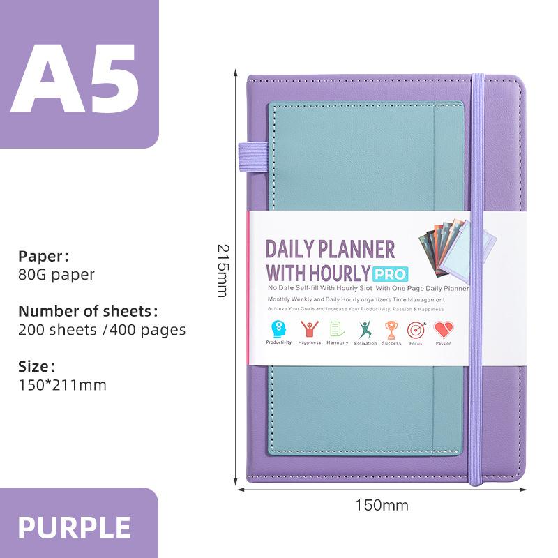 1PACK Plan Book Self-Filling No Date One Page Daily Self-discipline Efficiency Manual Strap Notebook