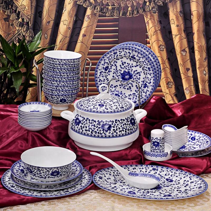 Набор столовой посуды Lingshi  Переплетенный лотос , 56 предметов, костяной фарфор