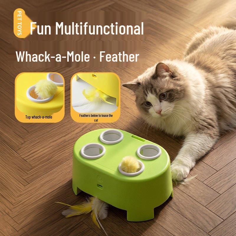 Electric Cat Whack-a-Mole Cheese Box: Interactive Feather Teaser Toy for Self-Entertainment and Energy Relief