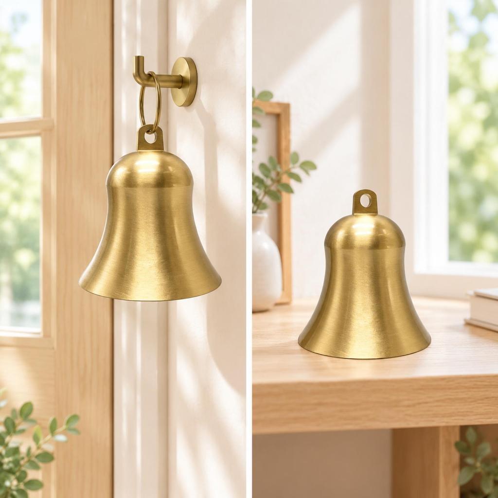 Brass Bell with Hanging Loop Decorative Internal Clapper Brushed for Entryway,