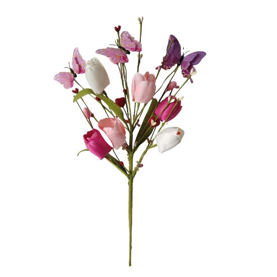 Valentine's Day Artificial Flower Faux Silk Tulip Stem with Pink White Red Heart Berries for Vase Centerpiece Wedding Home Decor