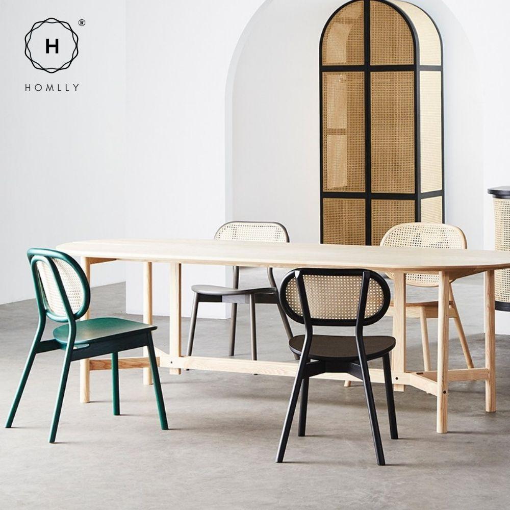 Homlly Ika Mid Century Wooden Rattan Cane Dining Chair