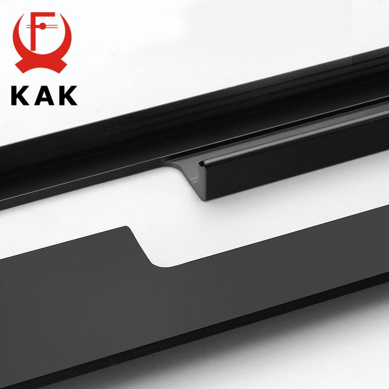 KAK Black Hidden Cabinet Handle Aluminum Alloy Kitchen Cupboard Door Pulls Drawer Knobs Long Handle Furniture Handle Hardware