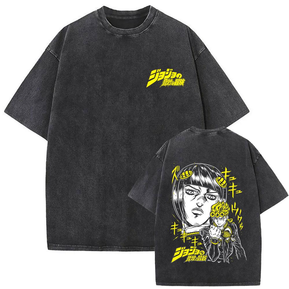 Washed Vintage Anime Jojo Bizarre Adventure Joseph Joestar Caesar Anthonio Zeppeli Print Tshirt Men Fashion Cartoon T Shirt Top S