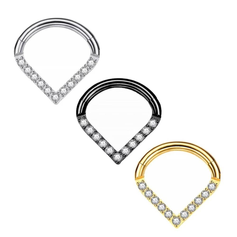 Surgical Steel Septum Nose Clicker Hinged Teardrop Shape Rhinestone Nose Ring Gold Black Body Piercing Jewelry Helix Piercing
