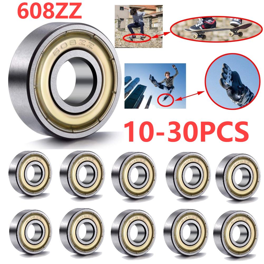 10-30 Stück 608ZZ Skateboard-Kugellager Hochkohlenstoffstahl-Kugellager Einreihig 8x22x7mm für Skateboard Inline-Skates Roller