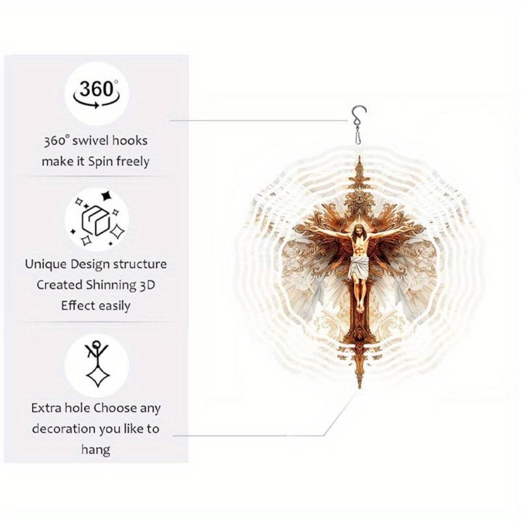 1pc - 2D Mandala Wind Chime with Jesus Christ Design - Rotating Artistic Ornament for Garden