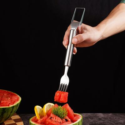 Watermelon Cutter Fruit Fork Melon Mango Cube Cutter Stainless Steel Dual-Headed Watermelon Fork Cutting