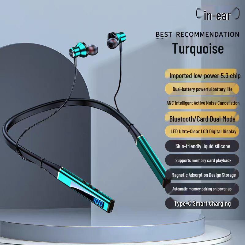5.3 Wireless Bluetooth Neckband Earphones - High-Quality Sound, Low Latency, Digital Display, Perfect for Gaming