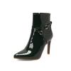 Winter High Heels Boots Women Ankle New Glossy Patent Leather Stilettos Pointed Toe Cross Bandage Zip Plus Size 34-50 Shoes