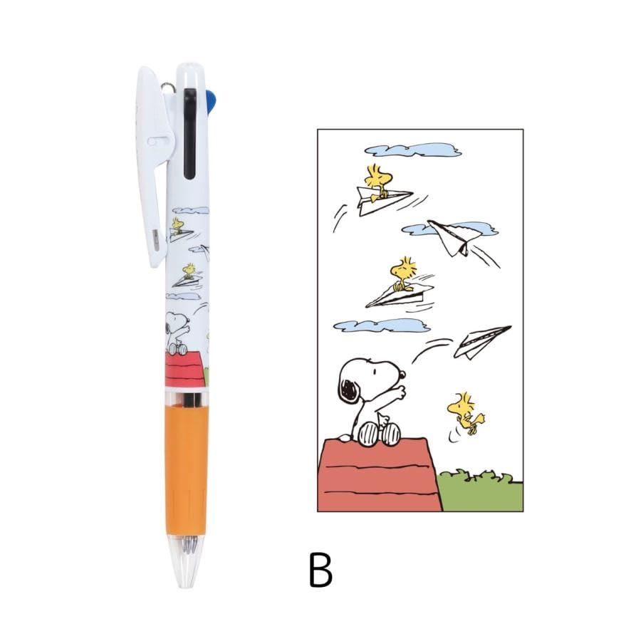 Snoopy Ballpoint 3 Jetstream Made In Set B Name Pen, Colors, 0.5mm, Japan, (Ballpoint Pen, Sticker)