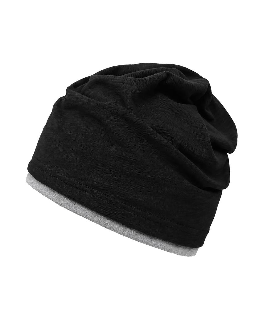 Eondeokeonteulol Cool Two-Tone Color Block Cotton Long Loose Fit Hat Beanie / Layered Slub / Black