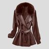 Autumn Women's Padded Leather Jacket Slim-fit V-neck Leather Trench Coat Windproof PU Leather Jacket