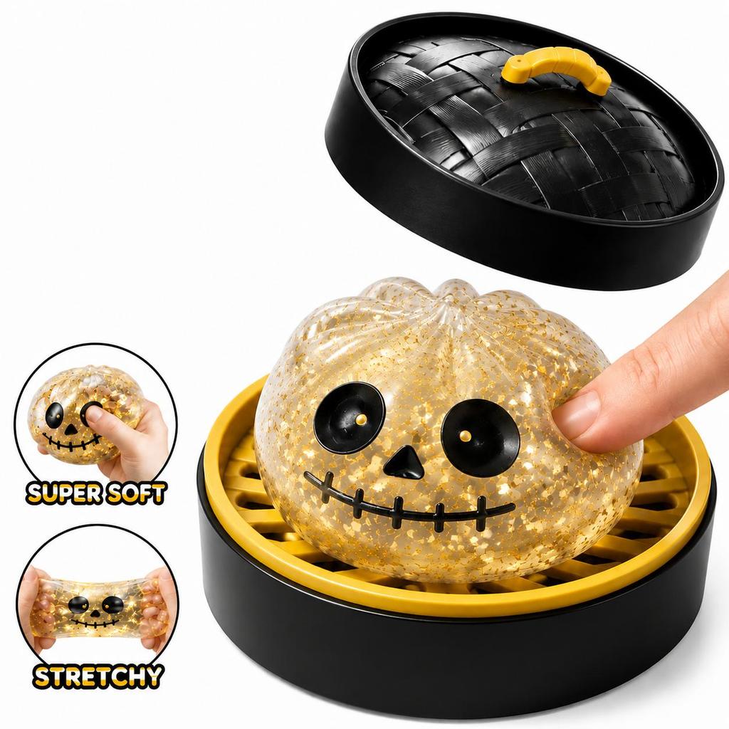 Halloween Pumpkin Squishy Toy with Steamer Lid Soft Slow Rising Stress Relief Toy for Kids and Adults Sensory Fidget Toy