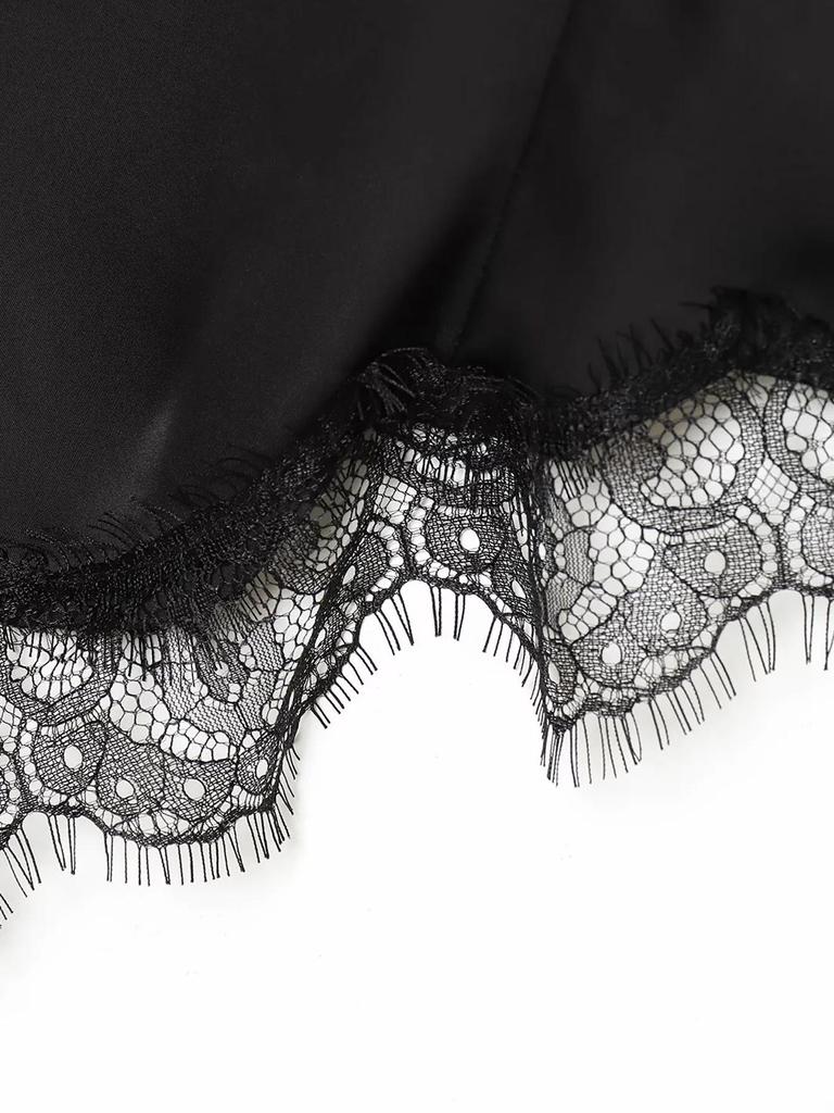 Asymmetrical Lace Top: Women's Black Fashion Shirt for Spring/Autumn - European & American Style