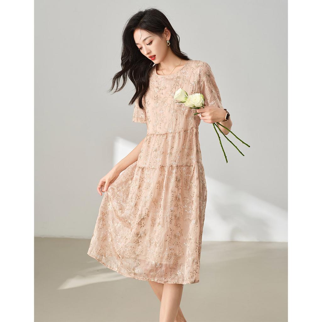 2025 Summer French Style Dress with Women's Design, Embroidered Floral Loose Skirt, Looks Thin