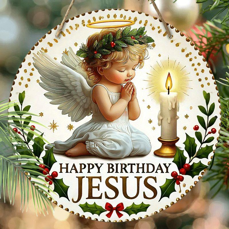 The pendant pattern is an angel with a garland, decoration of home walls or doors, 2d flat wooden, Christmas decoration, gifts for friends and family