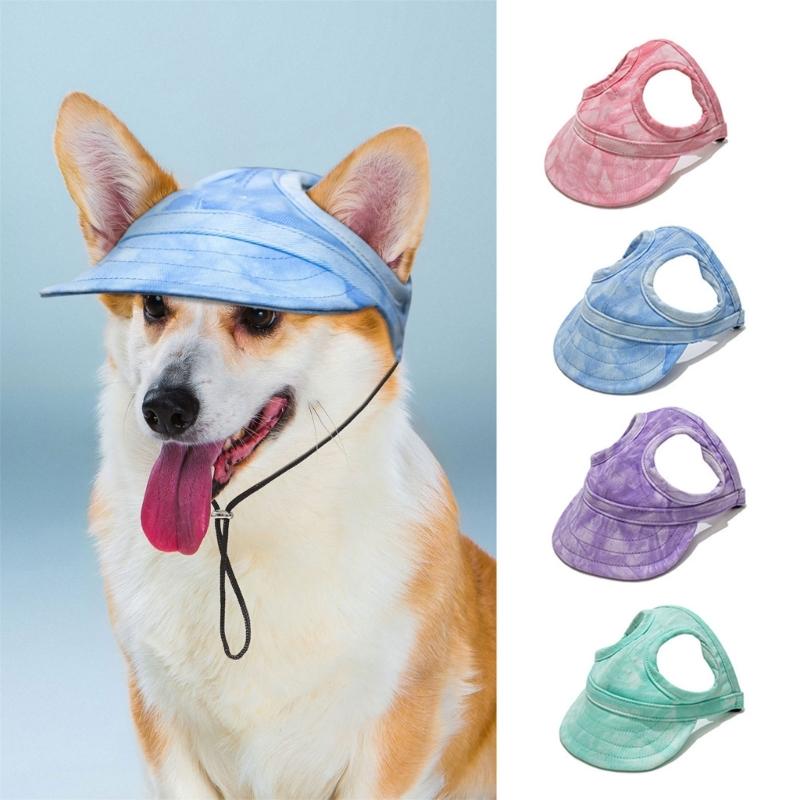 Breathable Baseball Hat for Pet with Adjust Neckstrap Dog Hat with Ear Holes Outdoor Activity Dog Sun Hat Travel Hat