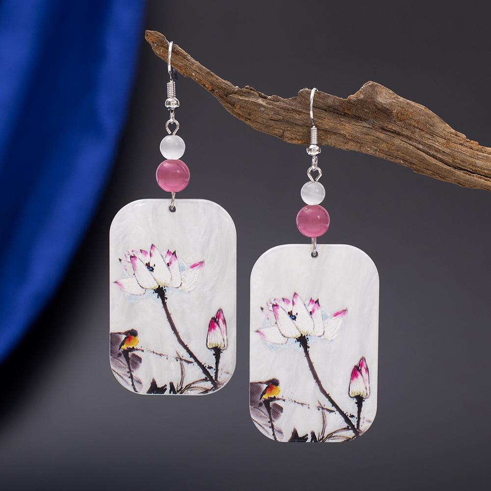 3D Printed Cat's Eye Color Block Acrylic Lotus Flower Earrings