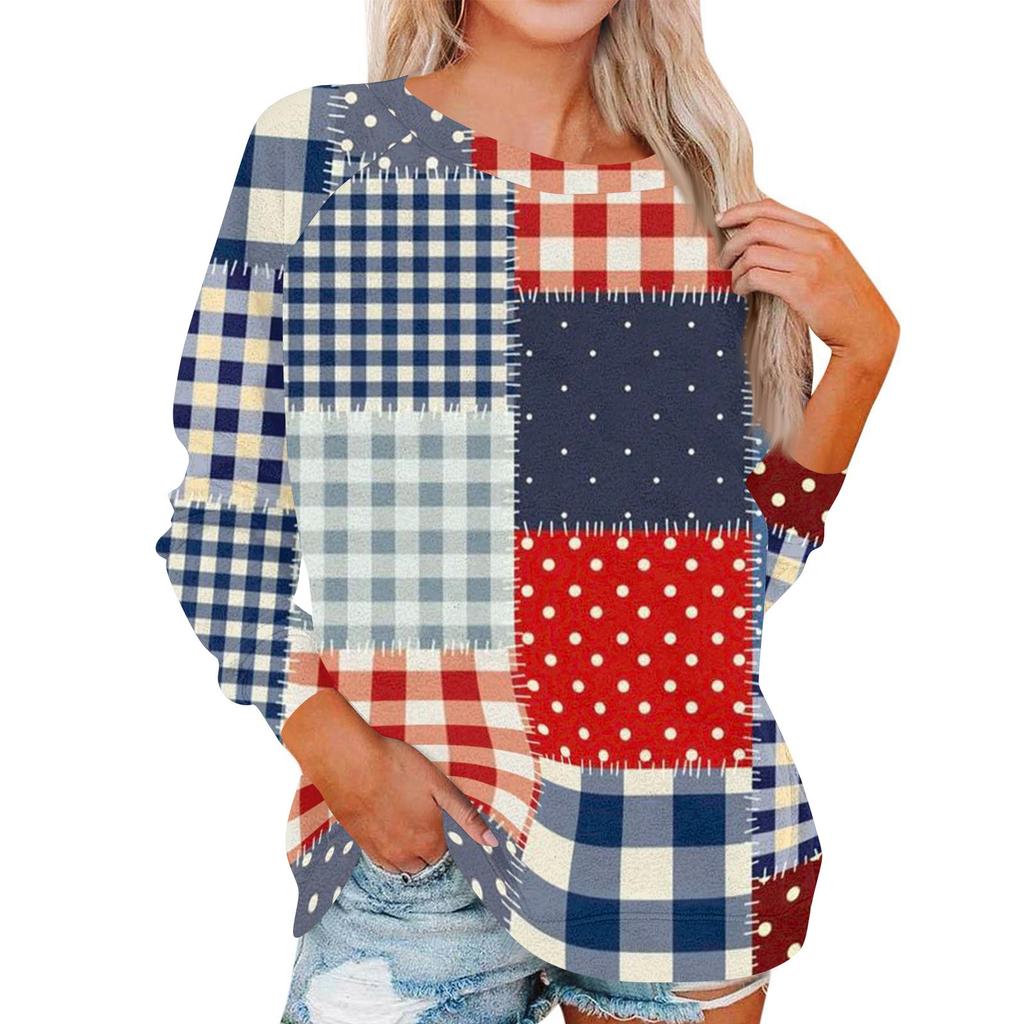 Dámský módní top s kulatým výstřihem, dlouhým rukávem a potiskem, ležérní pulovr