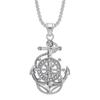 European & American Style Hip Hop Metal Alloy Rhinestone Anchor Pendant Necklace