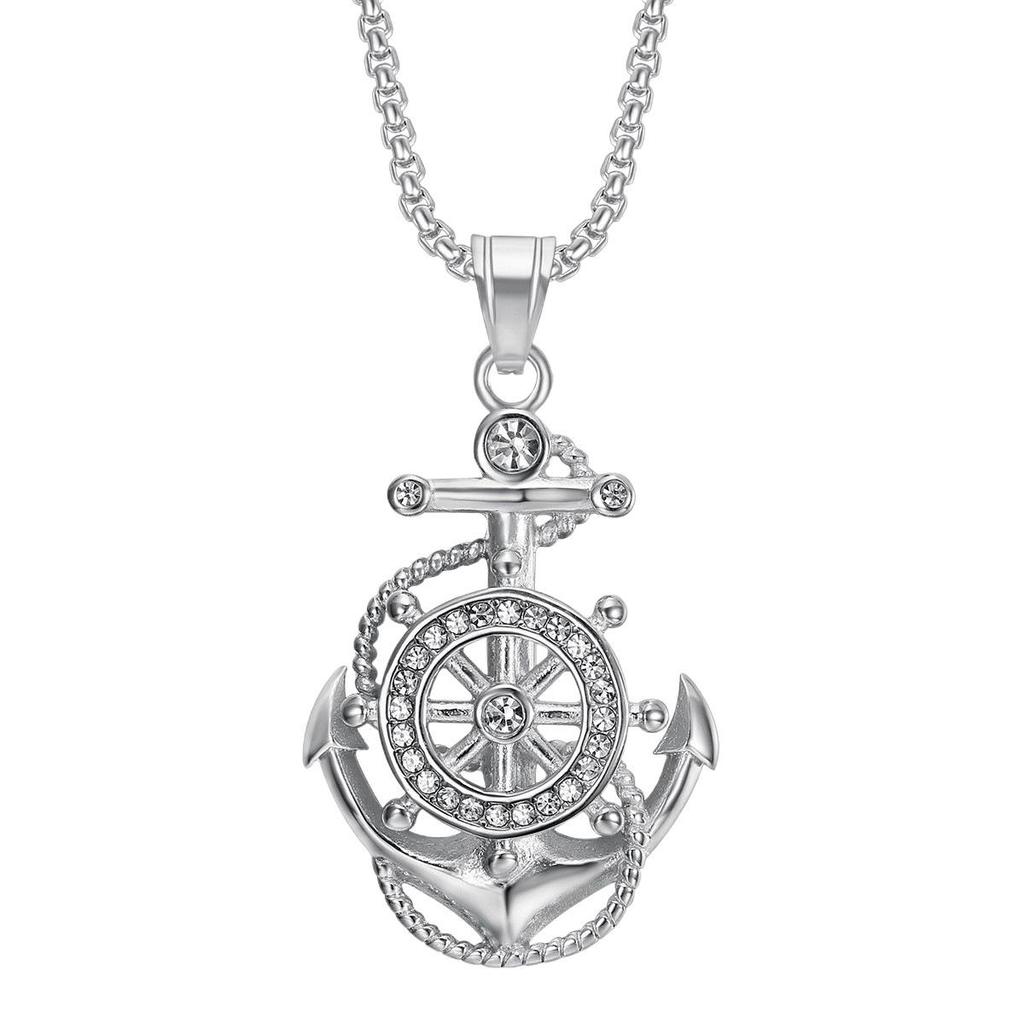 European & American Style Hip Hop Metal Alloy Rhinestone Anchor Pendant Necklace