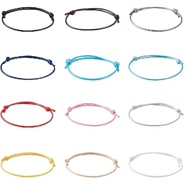 KISSITTY 120Pcs Waxed Polyester Cord Bracelet Cord 12 Colors Adjustable Polyester Cord Semi Finished Hand Rope Wax Coated Beading Thread for Women
