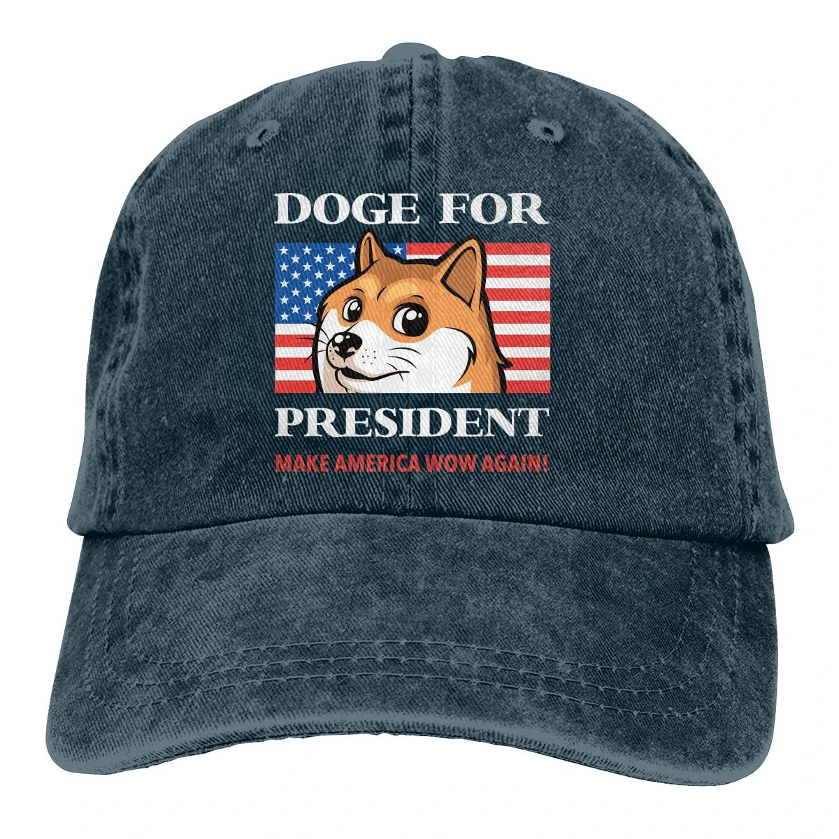 

Регулируемая однотонная бейсболка Doge For President из стираного хлопка Dogecoin, забавная спортивная женская кепка Bitcoin Adjustable темно-синий