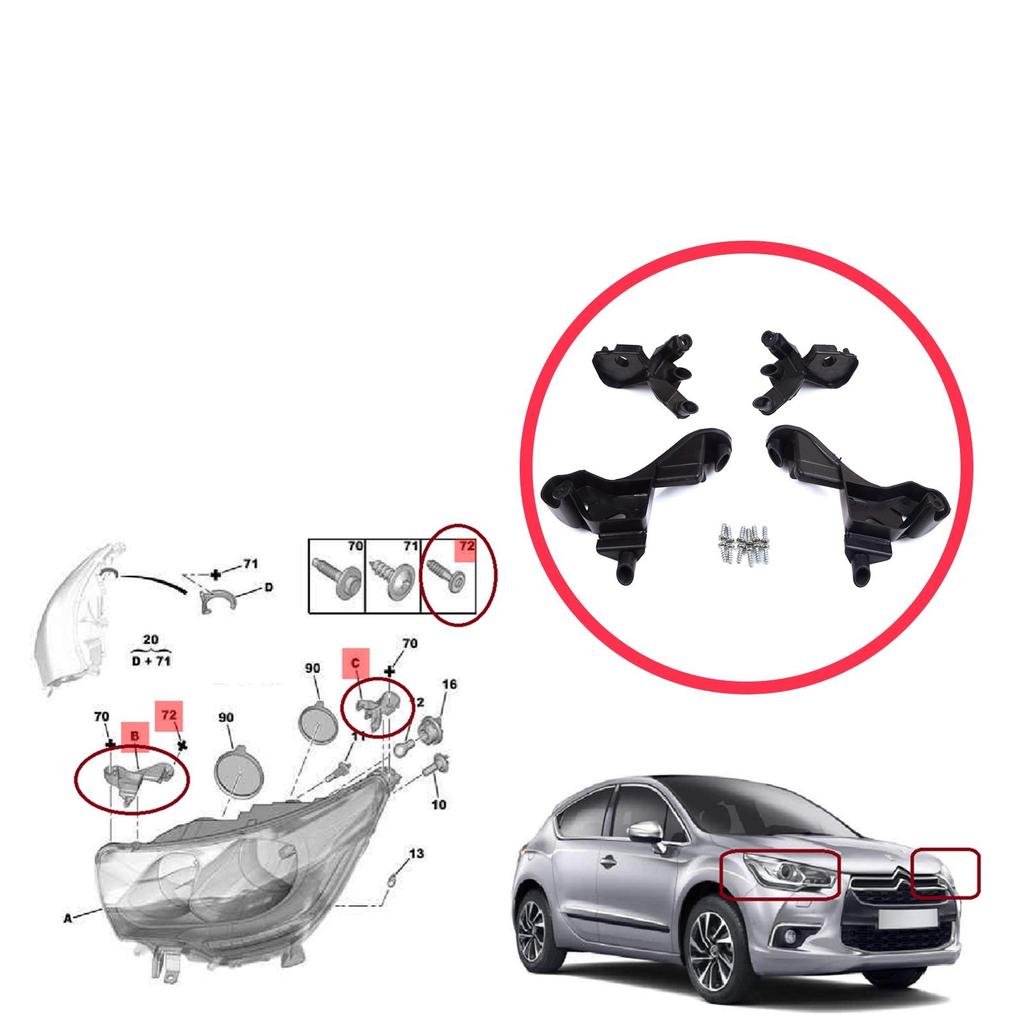 EHL574 Scheinwerferhalter-Montage, Reparaturhalterung, Lasche, links und rechts, für Citroen C4 MK2 B7 NC 2009–2018 DS4 MK1 NX 2010–2015