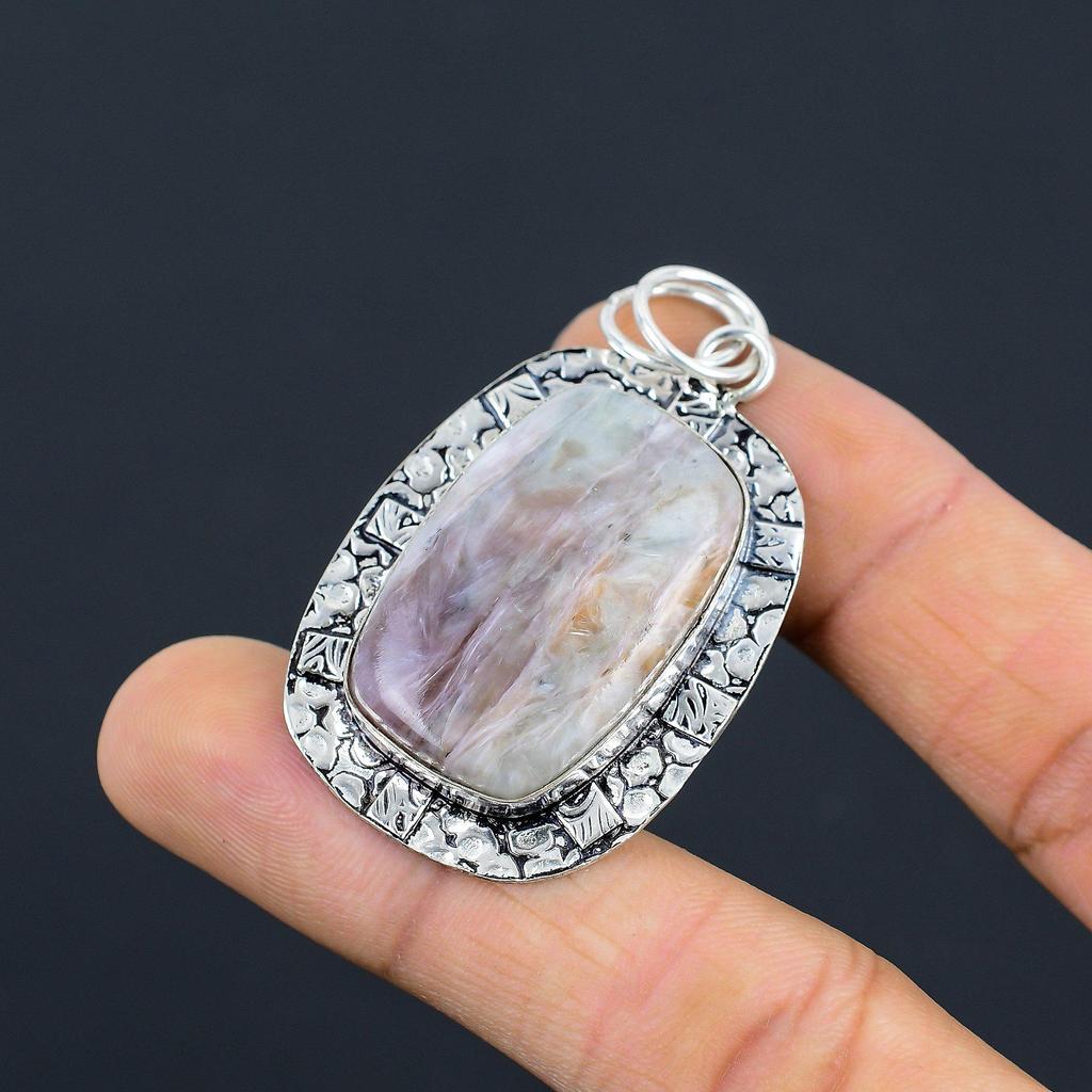 Natural Charoite Gemstone Indian Jewelry 925 Sterling Silver Pendant For Women
