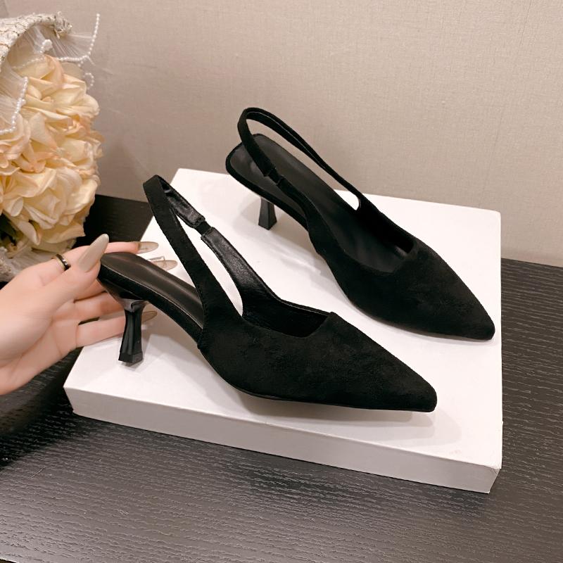 Fashion New Comfort Shoes for Women Sandals Clear Heels Suit Female Beige New Fashion High Black Retro Girls Low Closed Summer Pointed