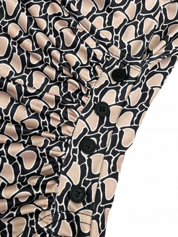 Women Spring Summer Stone Print Sexy Deep V Slim Long Sleeve Bodycon Comfortable Dress Lightweight Recognition Elegant with Flattering Chic Dress