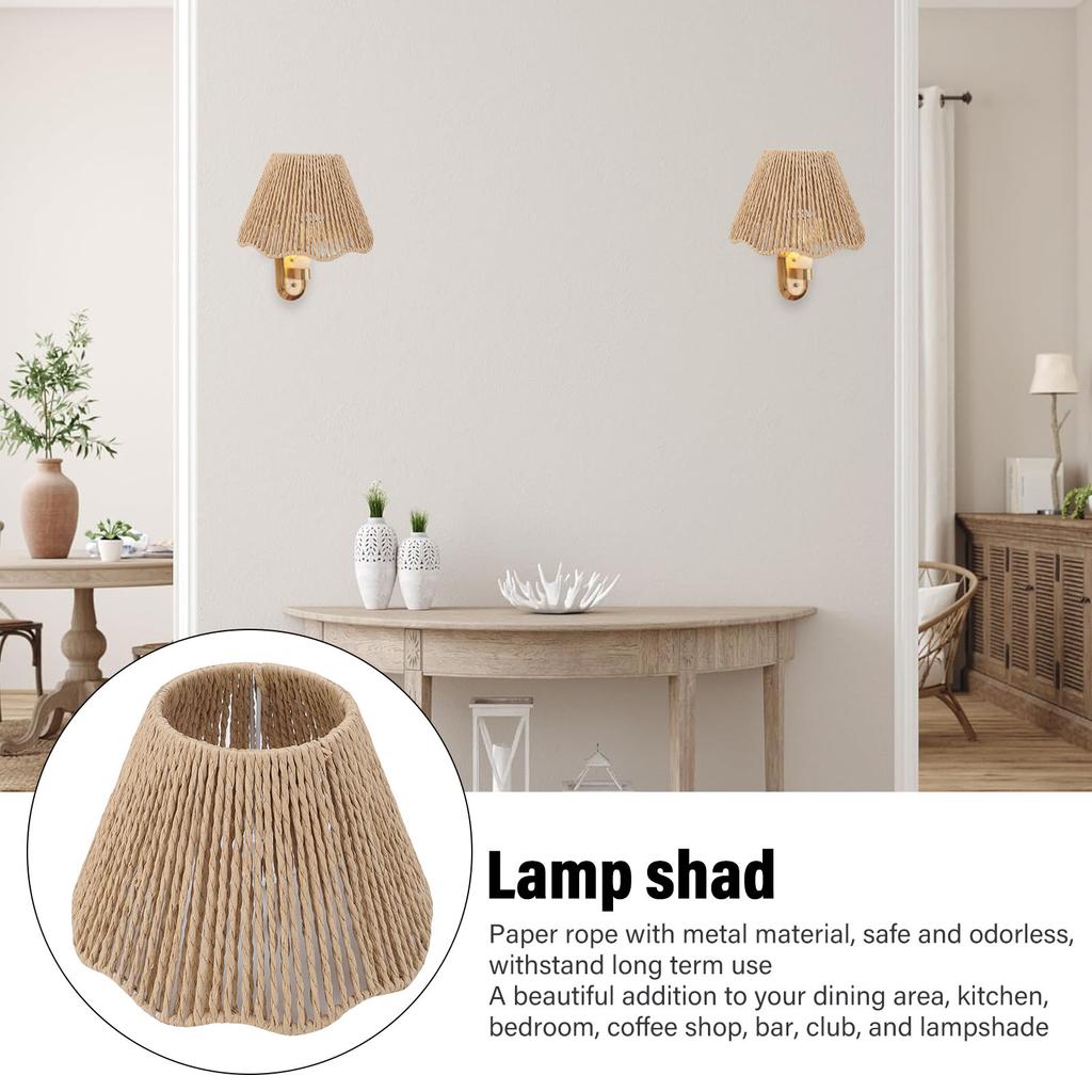 Rope Woven Desk Lampshade E27 E14 Decorative Waving Hem Lamp Shade for Kitchen Bedroom Cafe