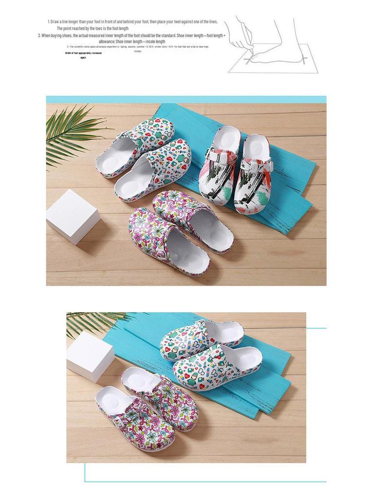 Women's Backless Cartoon Print EVA Slippers - Durable, Soft Sole Hospital Footwear