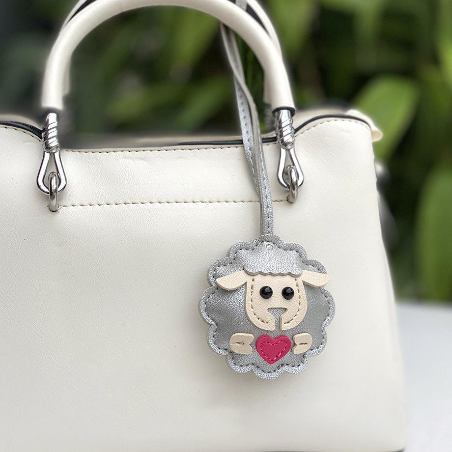 Lamb Keychain Pendant: Multi-Layer Leather Tie Small Ornament PU Bag Charm