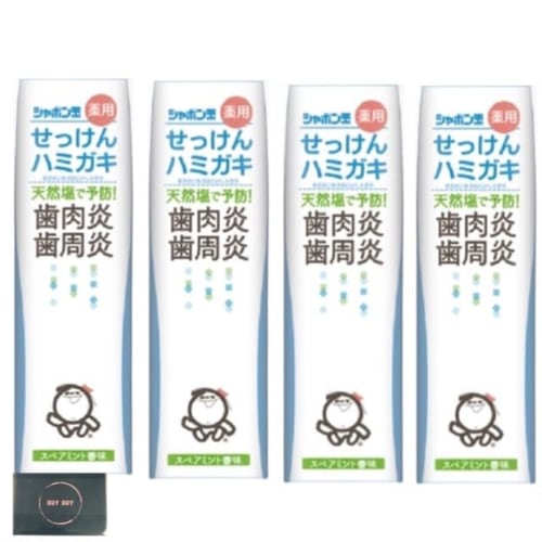 Shabondama Soap Toothpaste, Medicated, 80g X 4 Packs, Includes Original Pocket Tissues