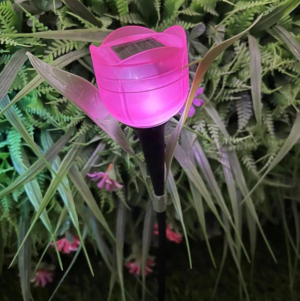 Garden Decoration Supplies Tulip Flower Shape LED Solar Powered Waterproof Tube Lawn Lights Standing Decor for Yard Outdoor