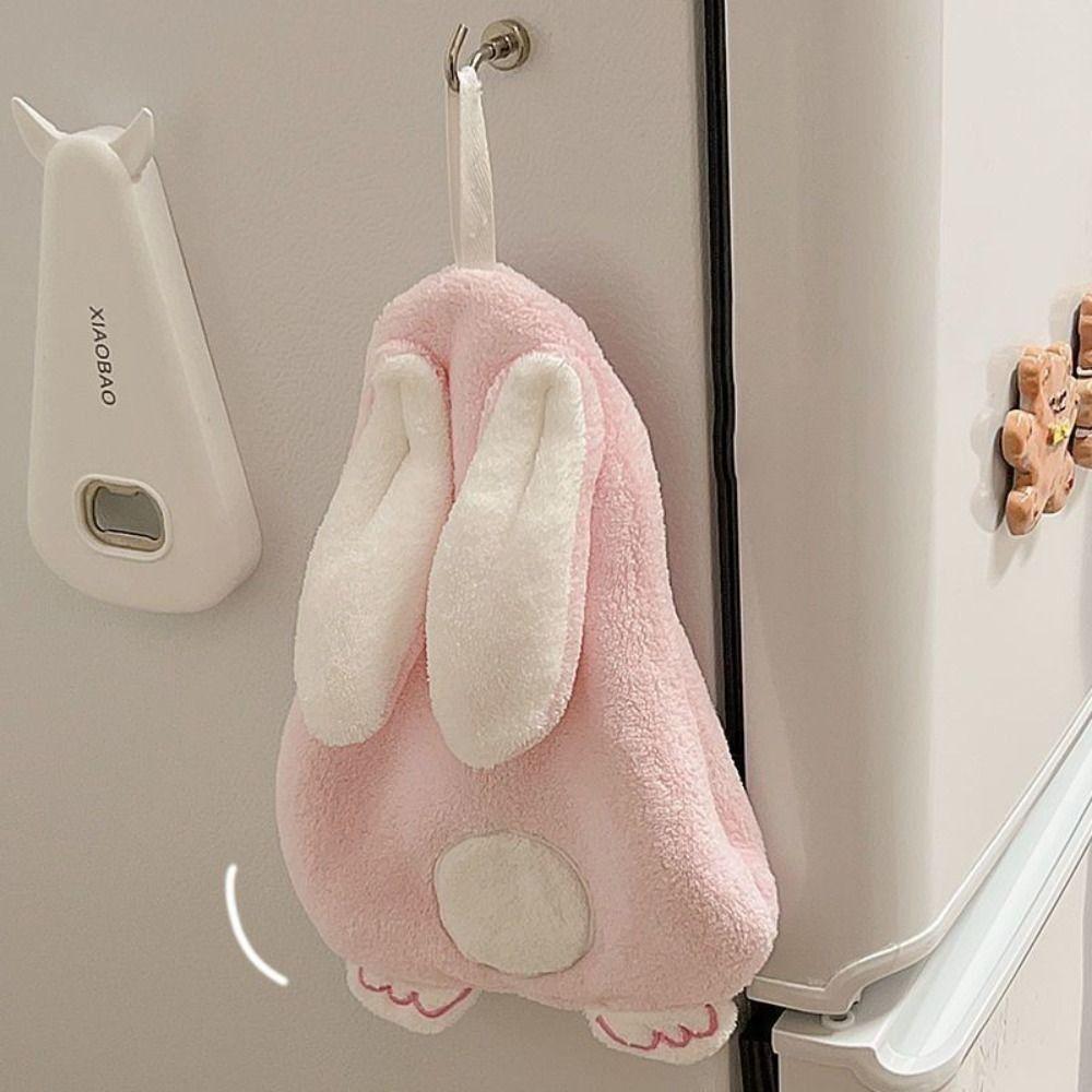 Cute Rabbit Style Hand Towel Absorbent Cartoon Hanging Towel Hanging Design Quick-Dry Cleaning Rag Household