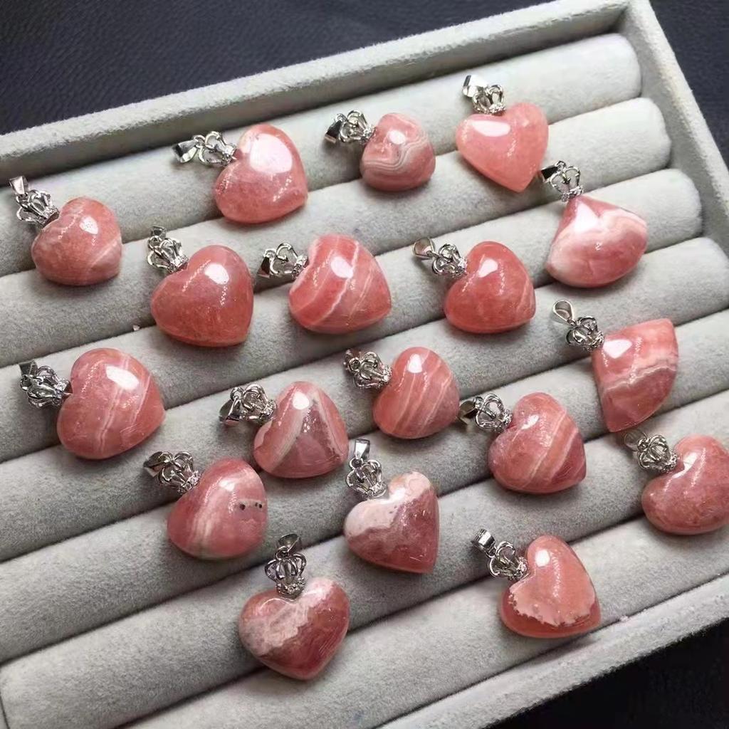 Healing Crystal Stones Natural Rhodochrosite Heart Crystal Silver Clasp Pendant for America and Europe Pop
