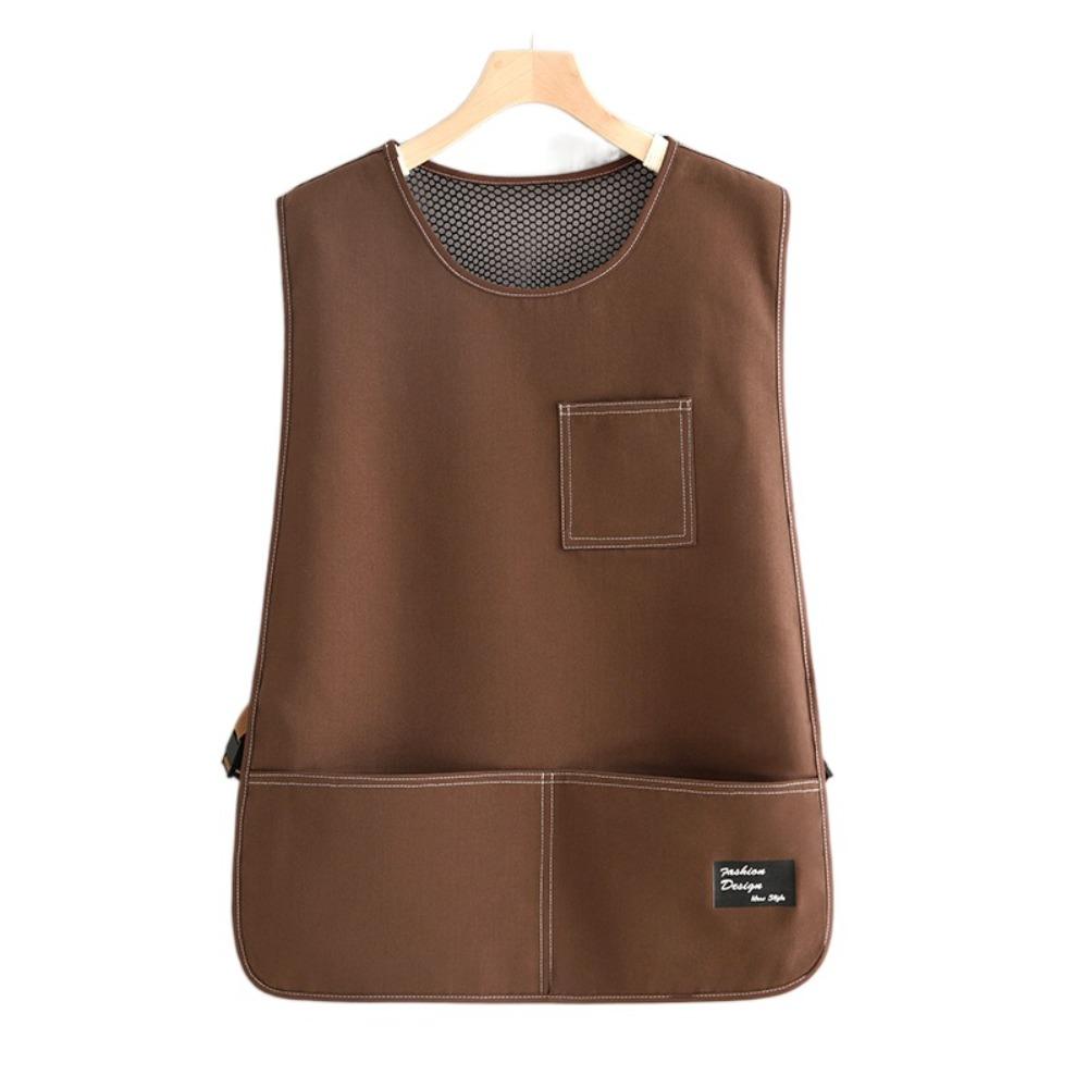 

with Pocket Kitchen Household Apron Oil-proof Cooking Apron Sleeveless Overalls Oil-proof Vest BBQ кавовий