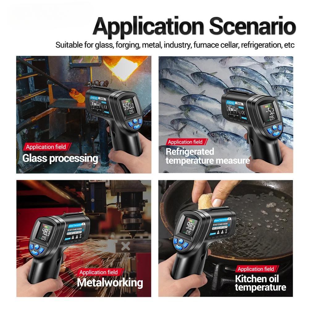 TH104 Infrared Thermometer Laser Temperature Meter -50~550℃ Non-contact Tempetature Gun with VA Reverse Display Screen