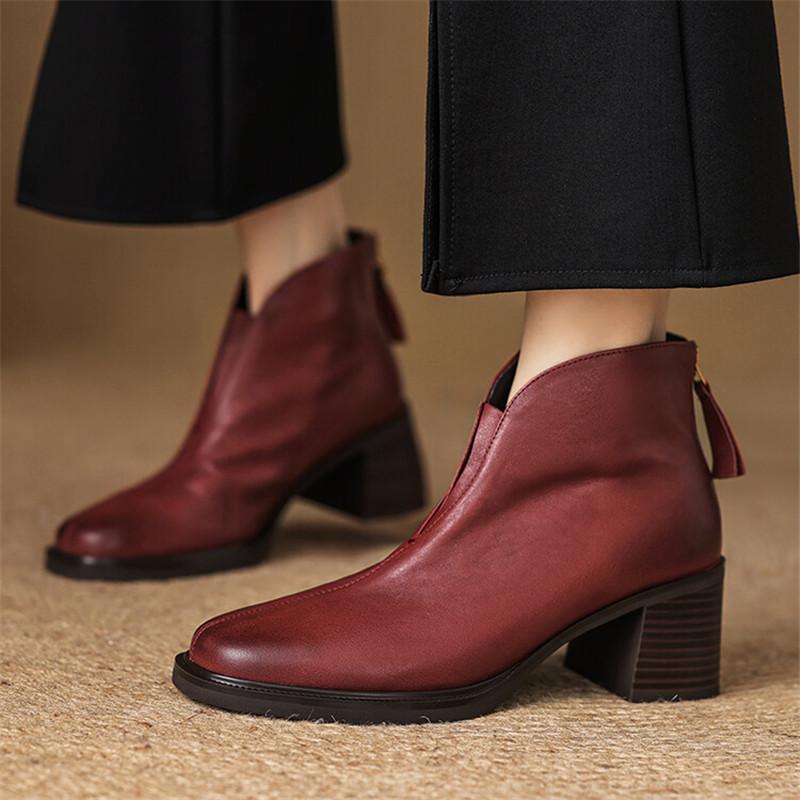 Fashion New Autumn Winter Genuine Leather Women Boots Fashion Chelsea Boots for Women Round Toe Short Boots High Heels Botines Mujer