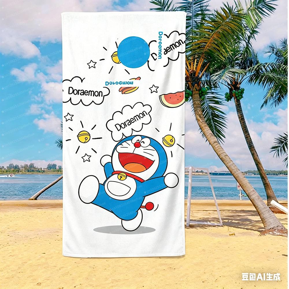 Doraemon Beach Towel Cartoon Cute Printed Bath Towel Microfiber Robotic Cat Swimming Quick Dry Comfortable Soft Beach Towel