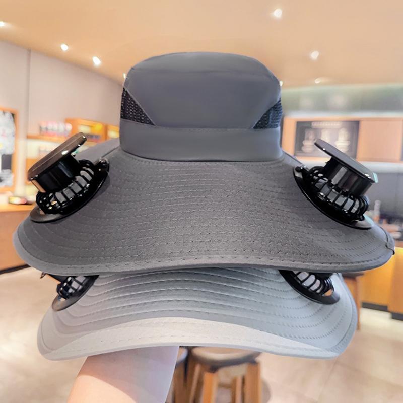 Large Size Quick Dry Bucket Hat With Solar Powered Fan Usb Charging Sun Hat For Men Outdoor Hiking Camping Fishing Cooling Wear