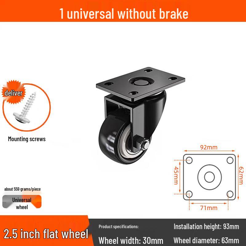 Tysta svängbara hjul med broms, 1,5-3 tum, kraftig lastbärighet för dragkärror
