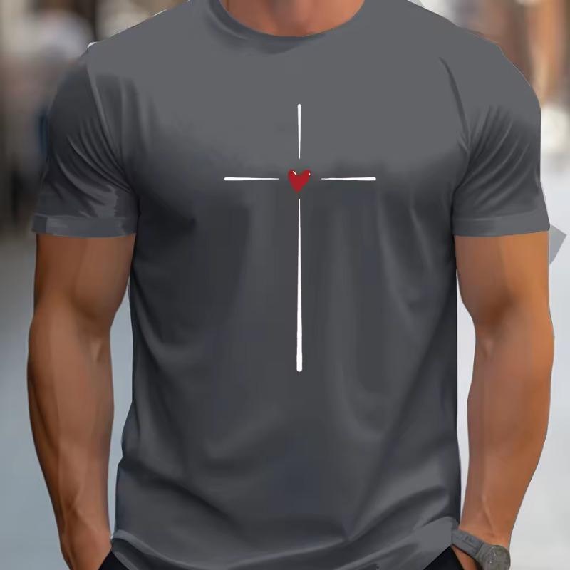 Men's Summer 3D T-shirt Fashionable Casual Loose Love Pattern Printed Round Neck Short Sleeved T-shirt Top