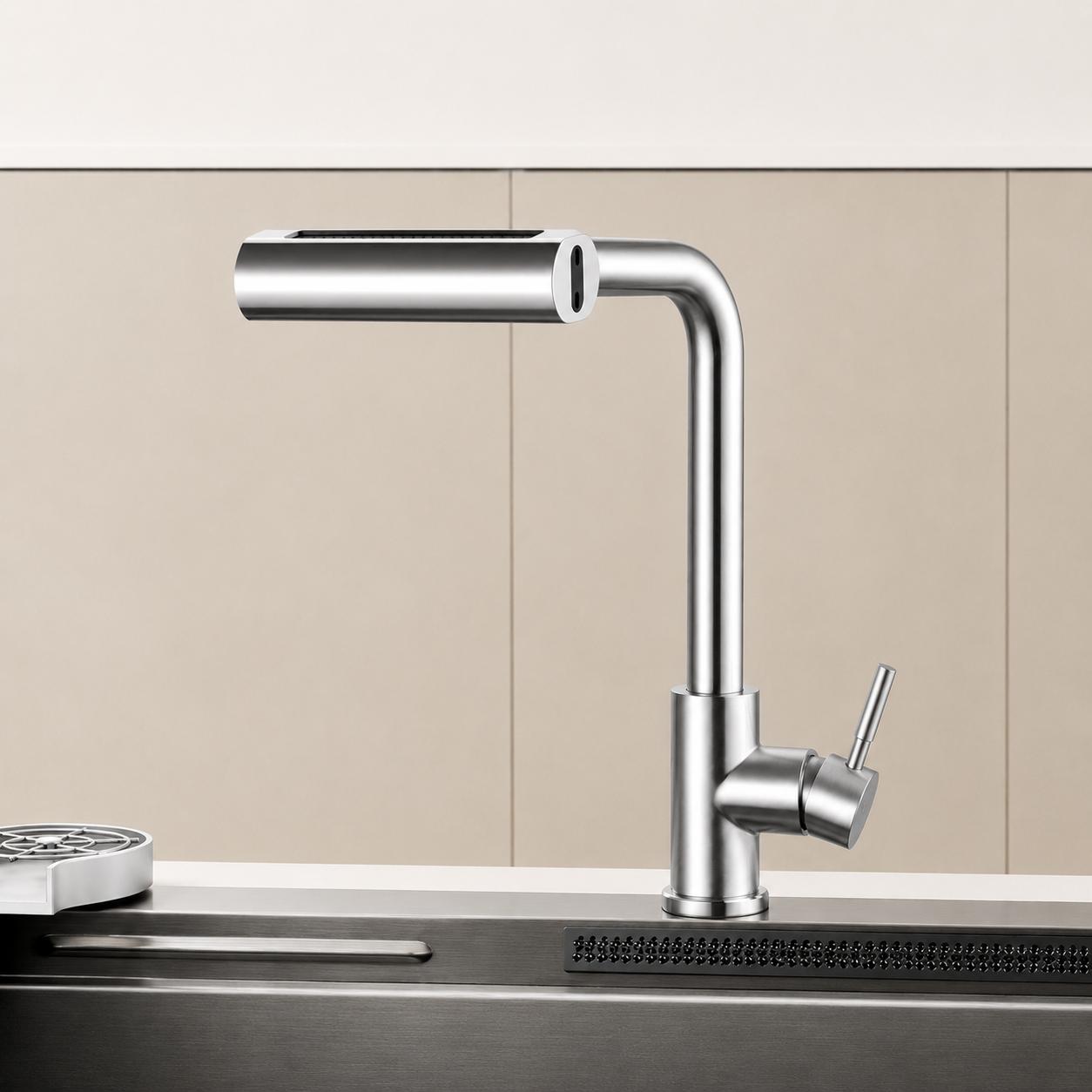 Luxury Logo Four-Gear Ceramic Valve Core Kitchen Faucet Extender Flying Rain Waterfall Design Anti-Splash Feature Hot/Cold Water (Multicolor,Flying rain vegetable basin) разноцветный
