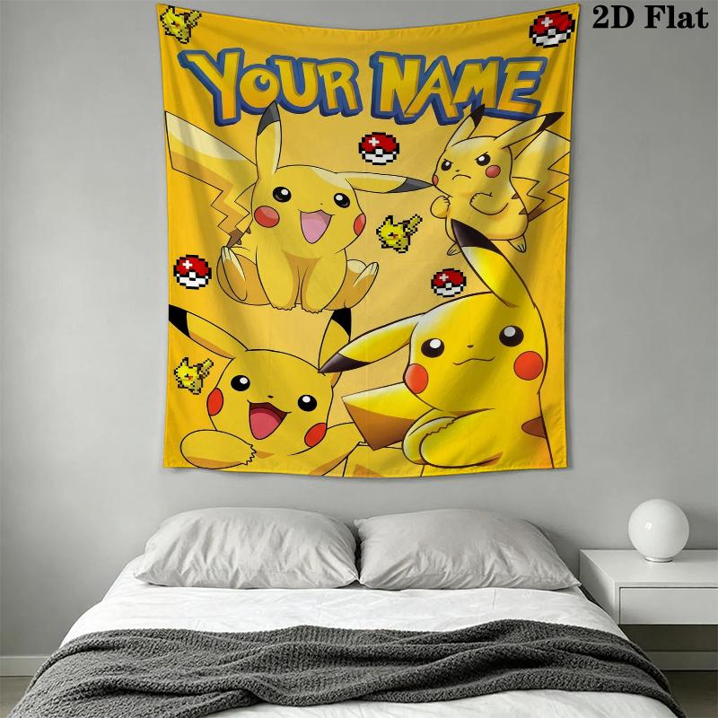 Custom Name pokemon Wall Tapestry Aesthetic Wall Hanging Printed Fabric Blanket Decorative Tapestries for Bedroom Living Room Home Decor